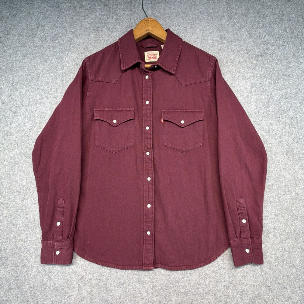Levi's Red Tab Classic Western Pearl Snap Denim Shirt Men Medium Maroon